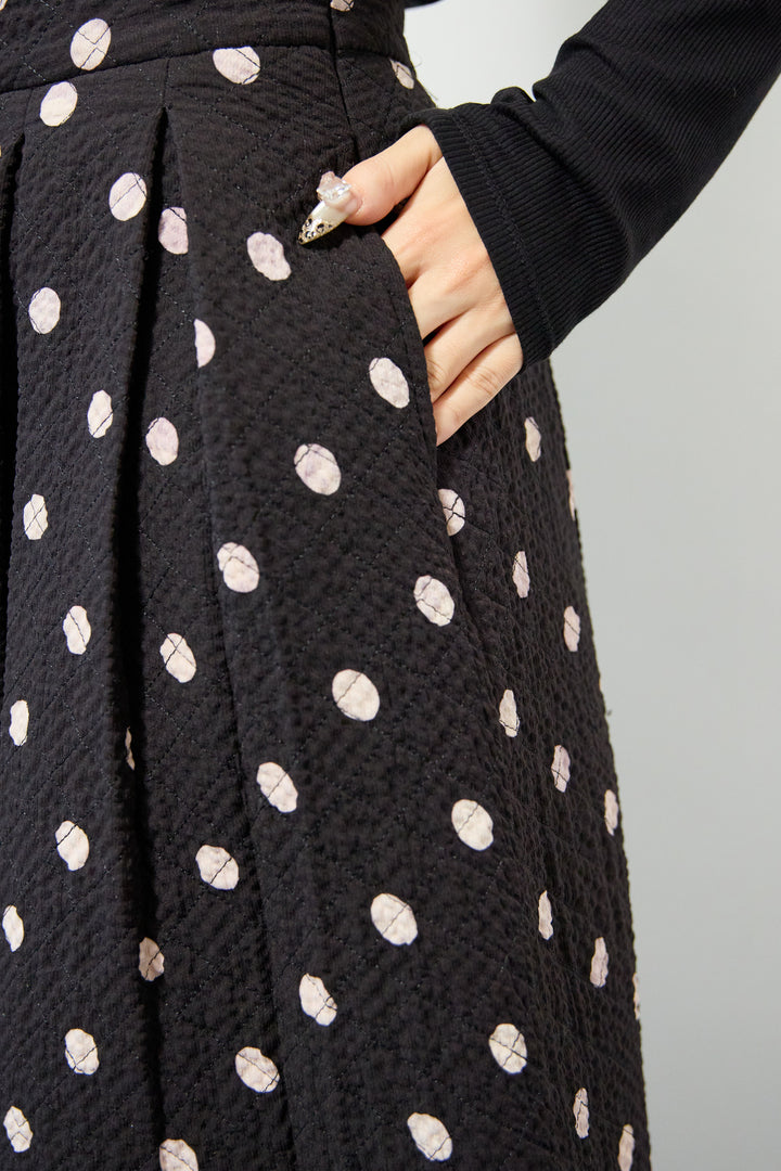 ドット柄 フレアロングスカート