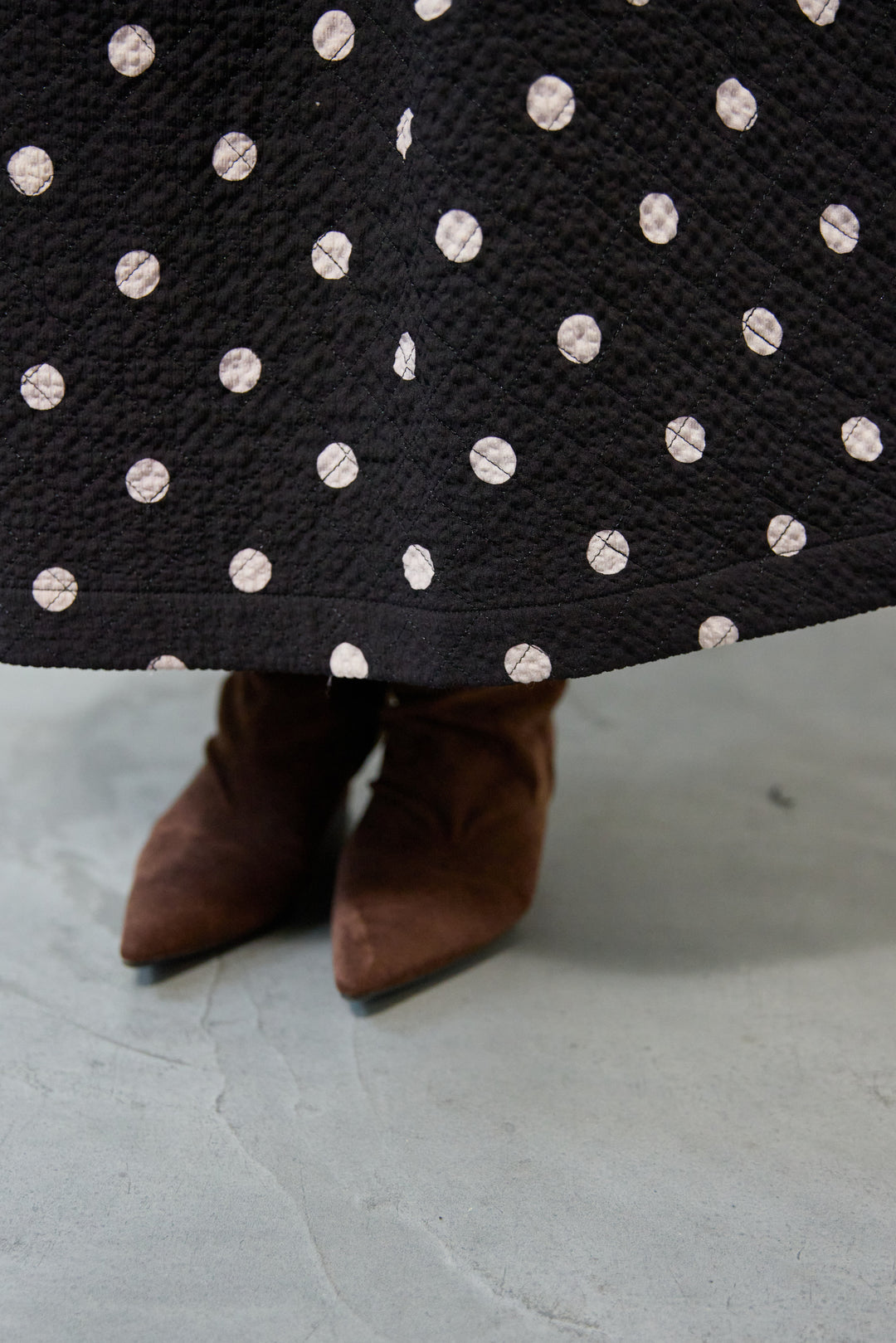 ドット柄 フレアロングスカート