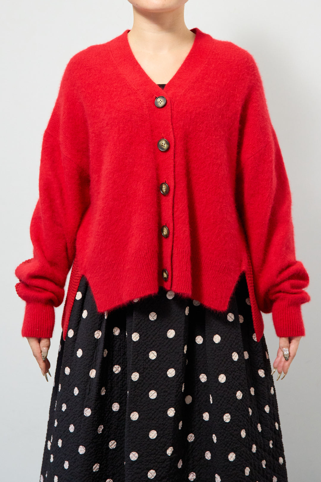 ラクーン混×毛混 切替カーディガン