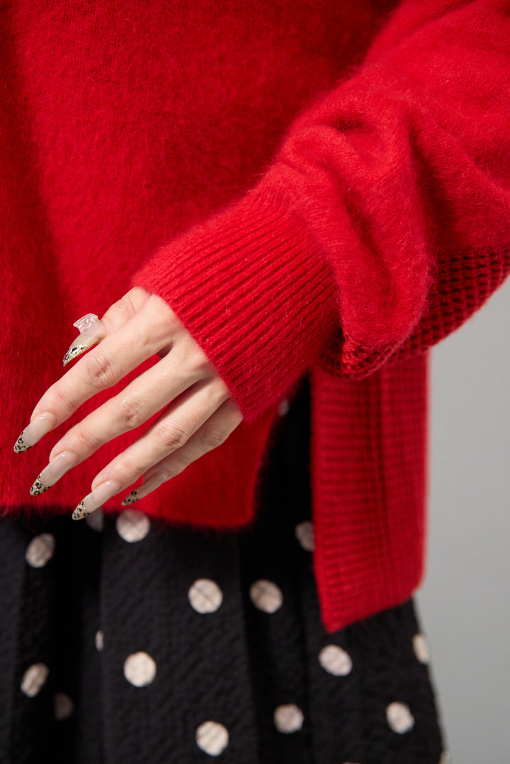 ラクーン混×毛混 切替カーディガン