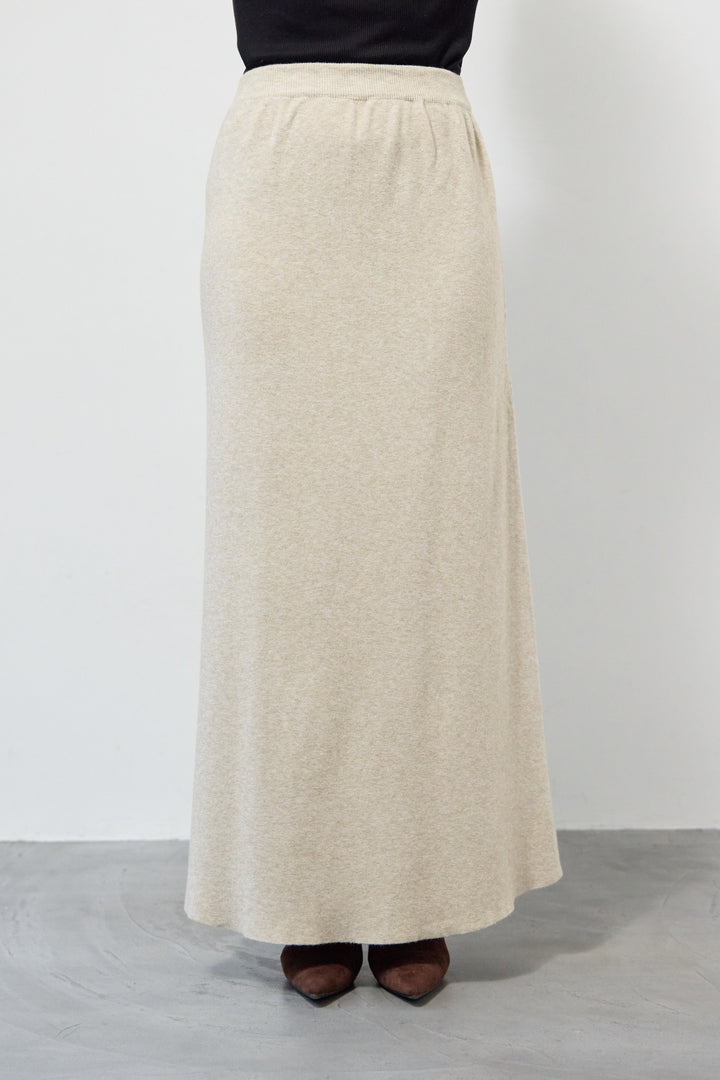 [SET]ロングミックスファーベスト+ニットアップ アシンメトリープルオーバー＆ロングスカート(2set)