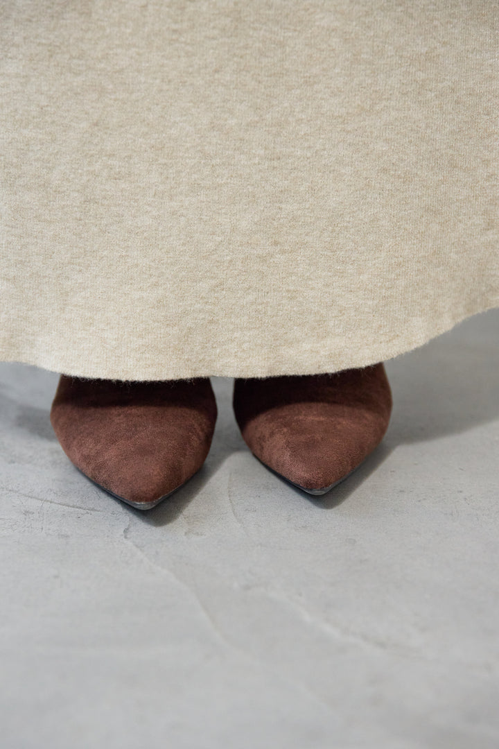 [SET]ロングミックスファーベスト+ニットアップ アシンメトリープルオーバー＆ロングスカート(2set)