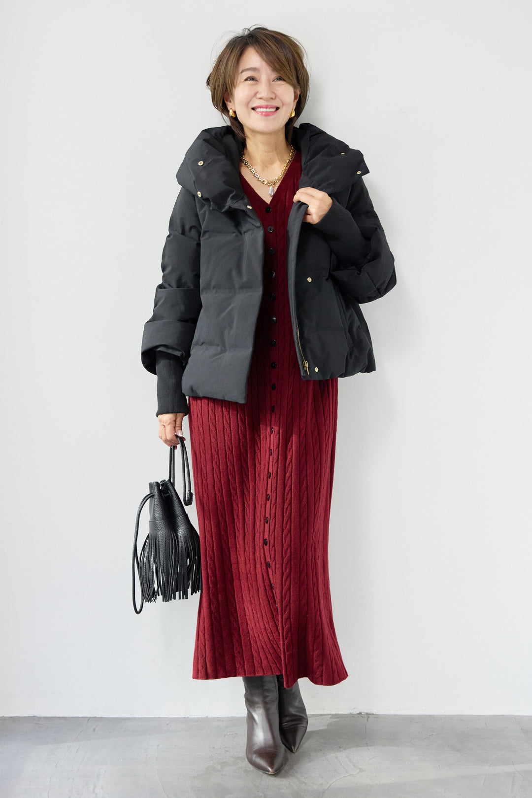 ケーブルニットワンピース