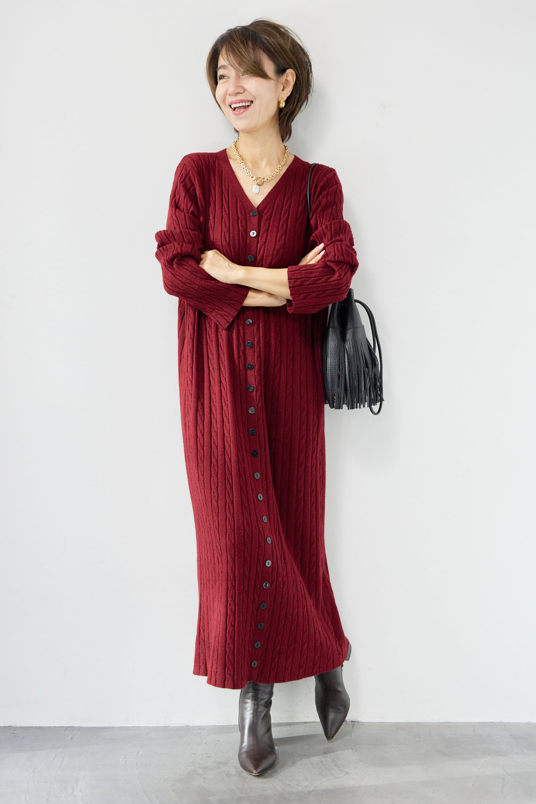 ケーブルニットワンピース