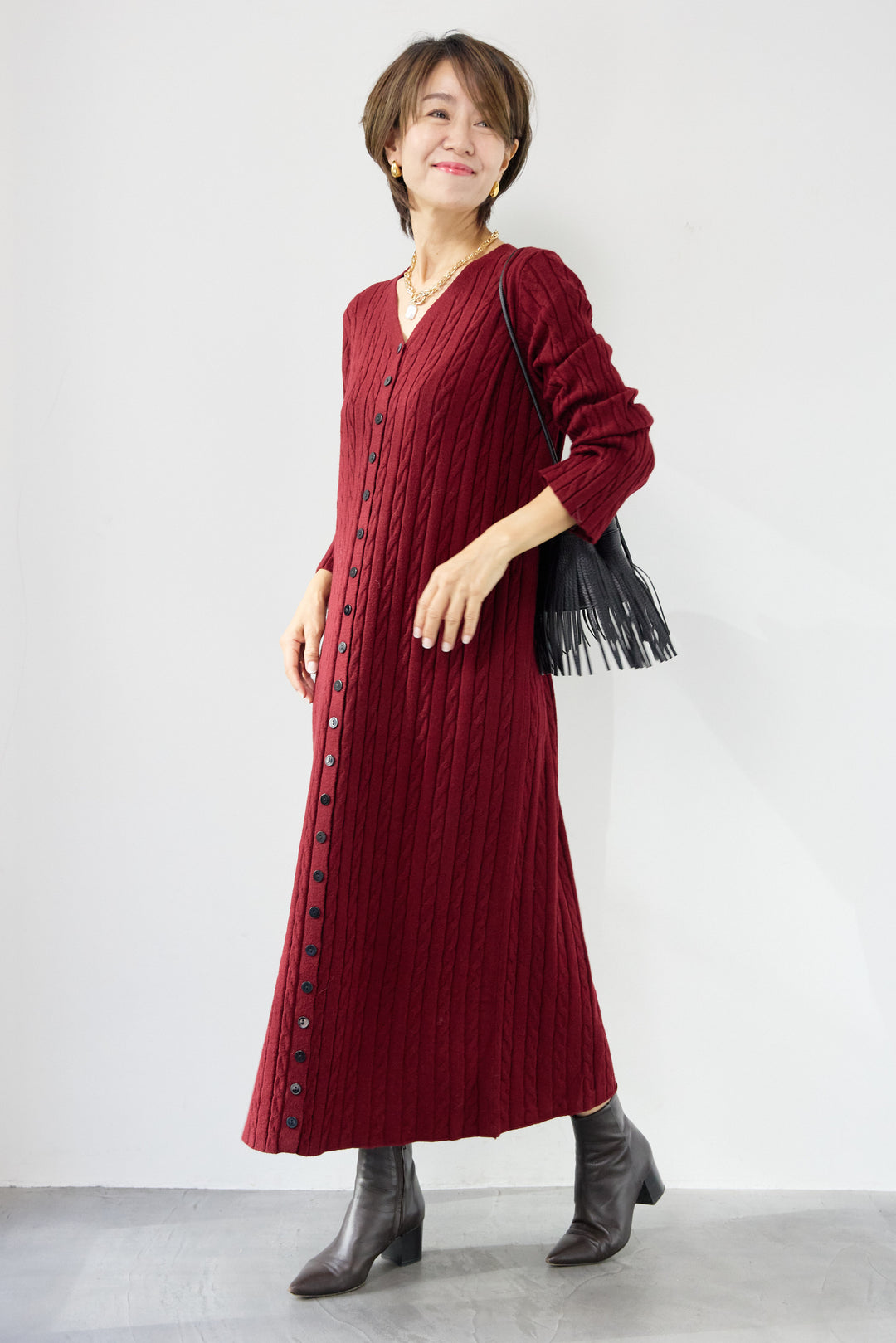 ケーブルニットワンピース