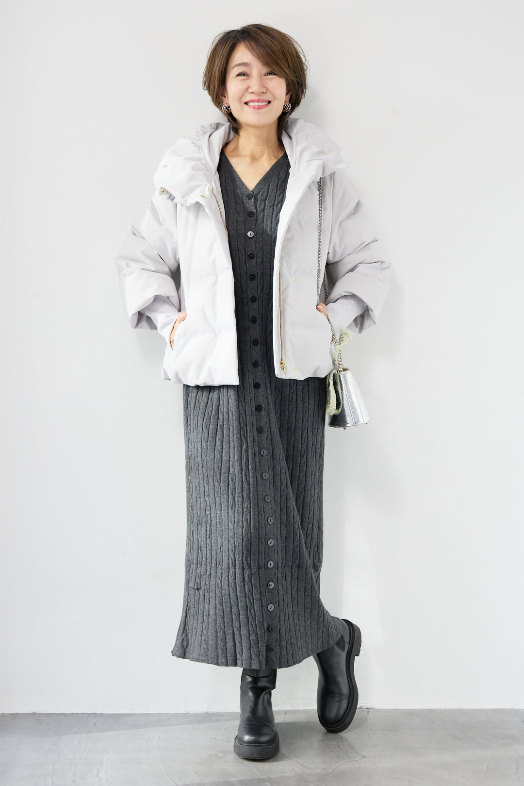 ケーブルニットワンピース