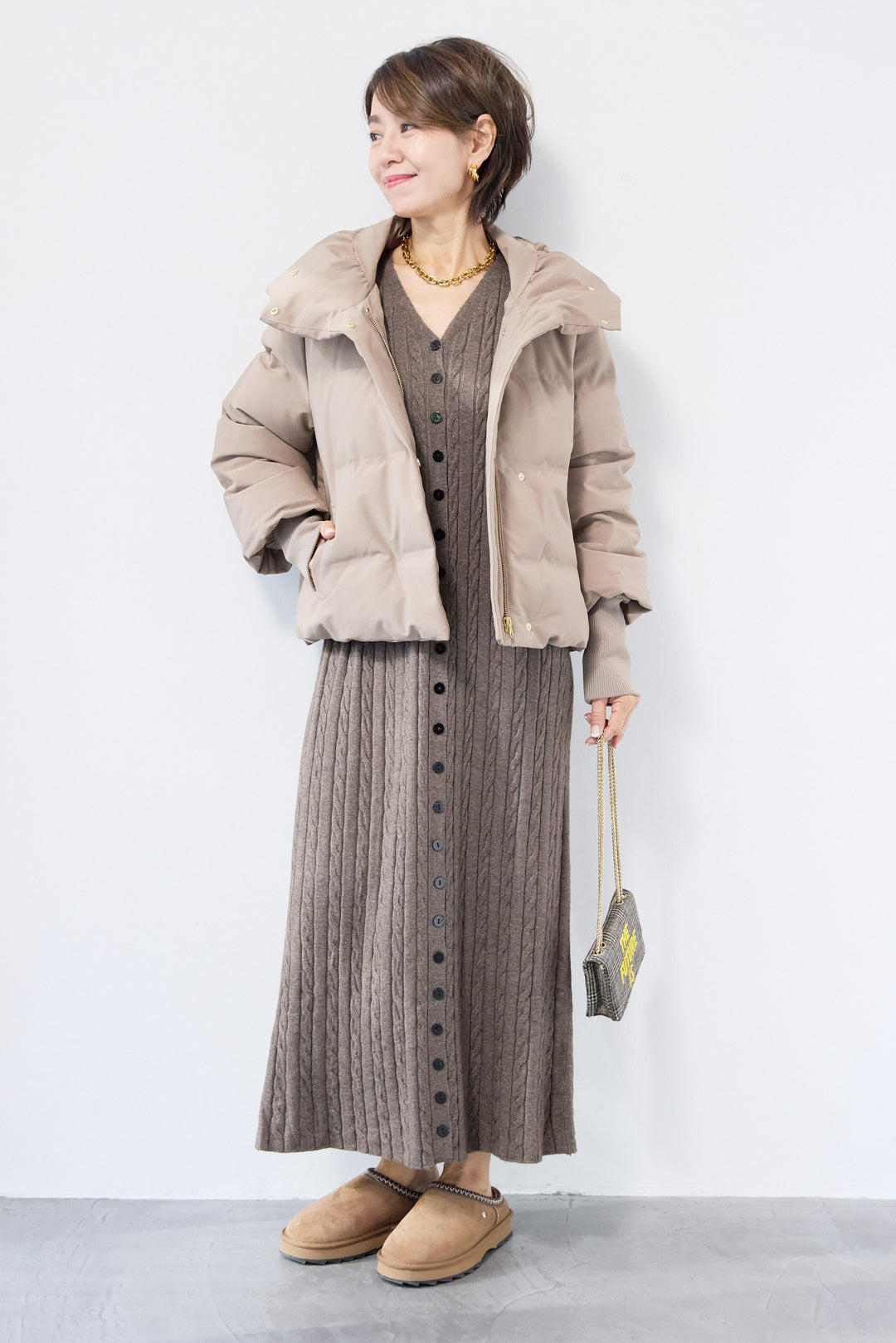 ケーブルニットワンピース