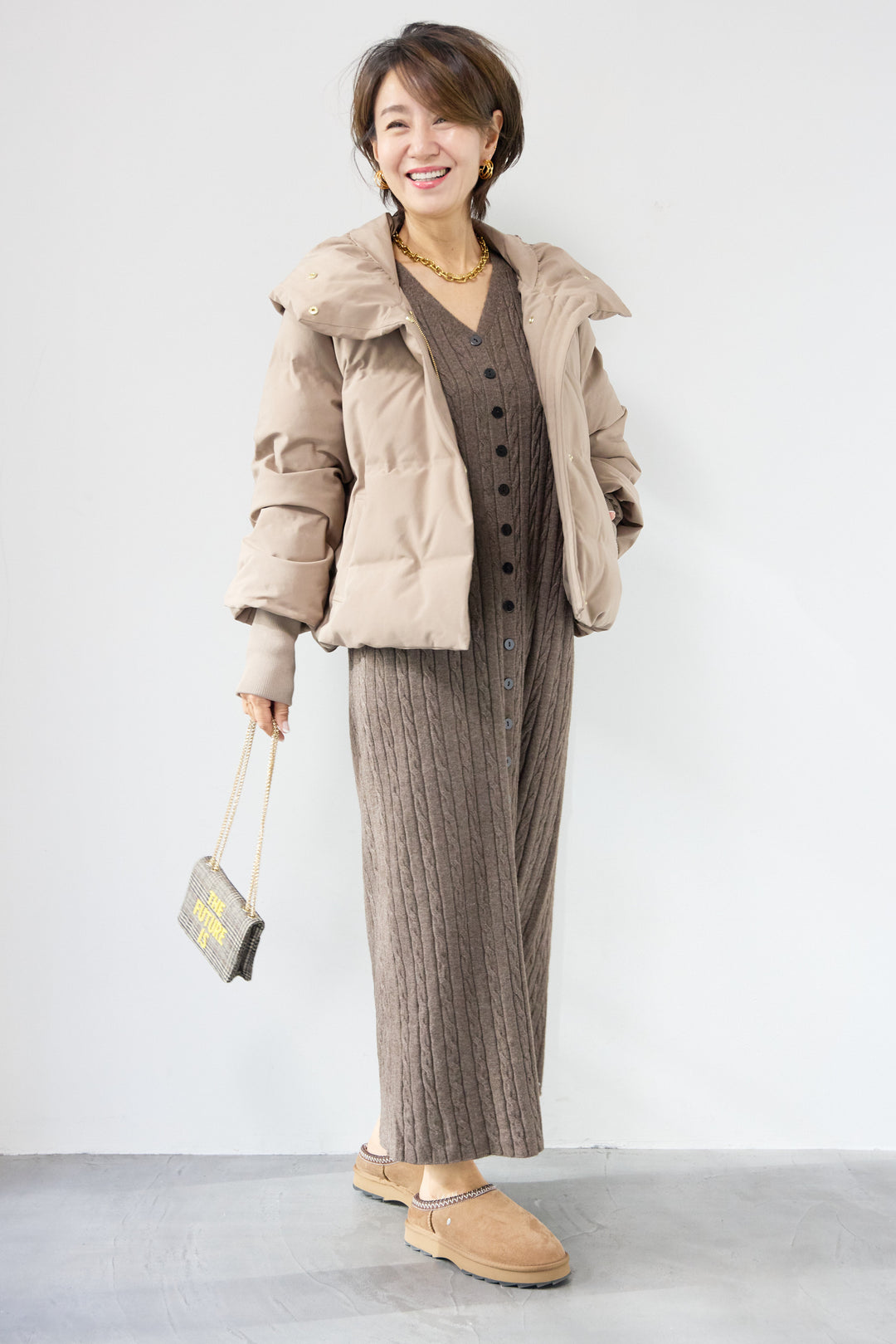 ケーブルニットワンピース