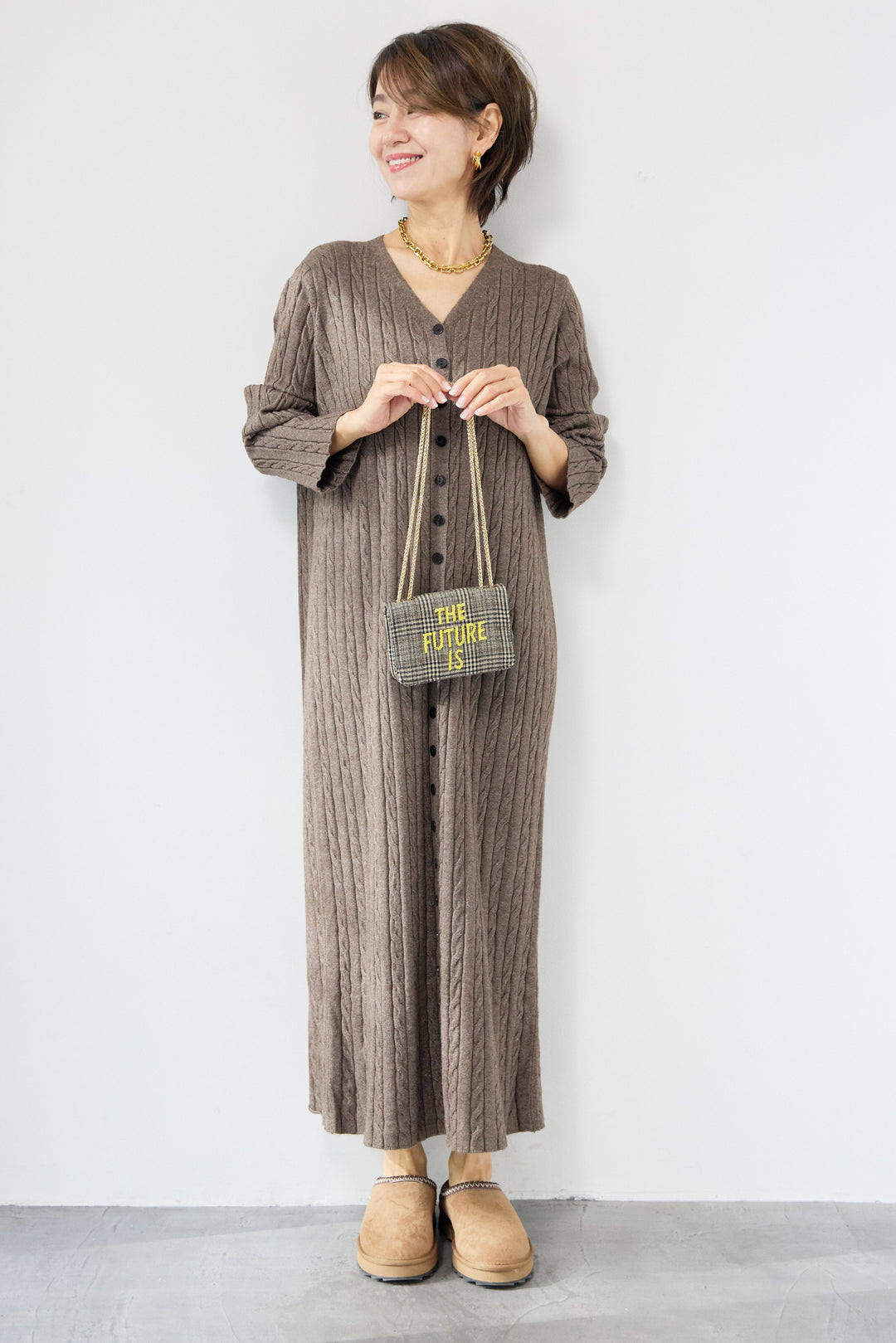 ケーブルニットワンピース