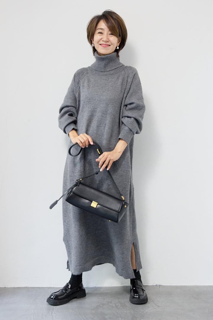 [SET]ルーズフィットタートルニットワンピース+レオパードストール(2set)