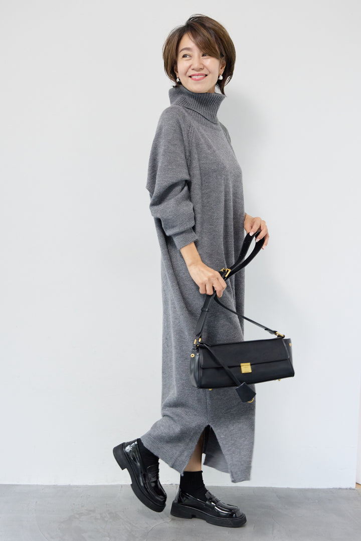 [SET]ルーズフィットタートルニットワンピース+レオパードストール(2set)