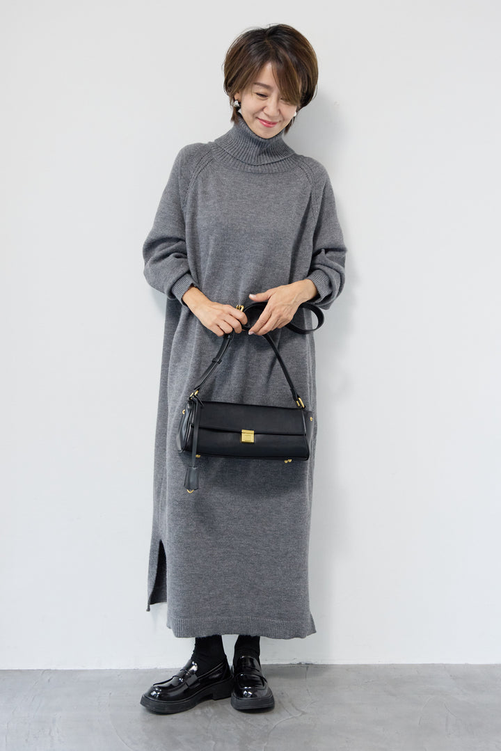 [SET]ルーズフィットタートルニットワンピース+レオパードストール(2set)