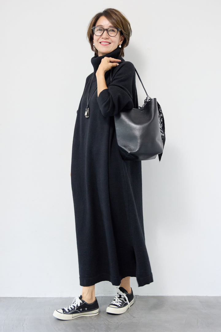 [SET]ルーズフィットタートルニットワンピース+レオパードストール(2set)