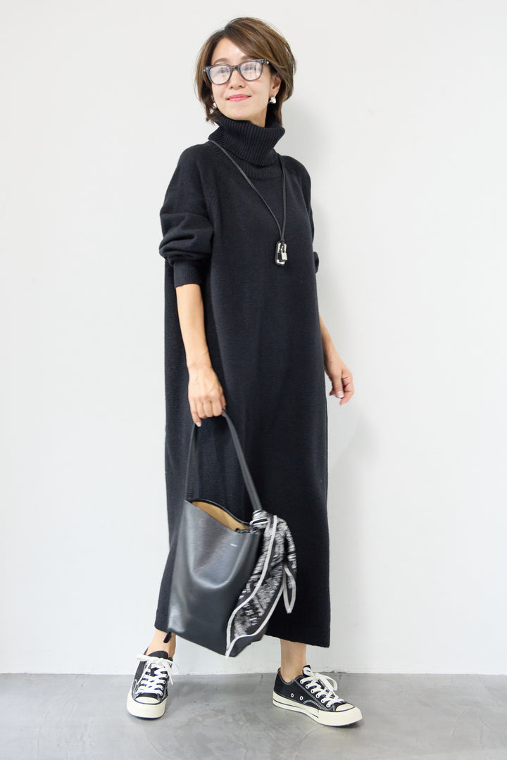 [SET]ルーズフィットタートルニットワンピース+レオパードストール(2set)