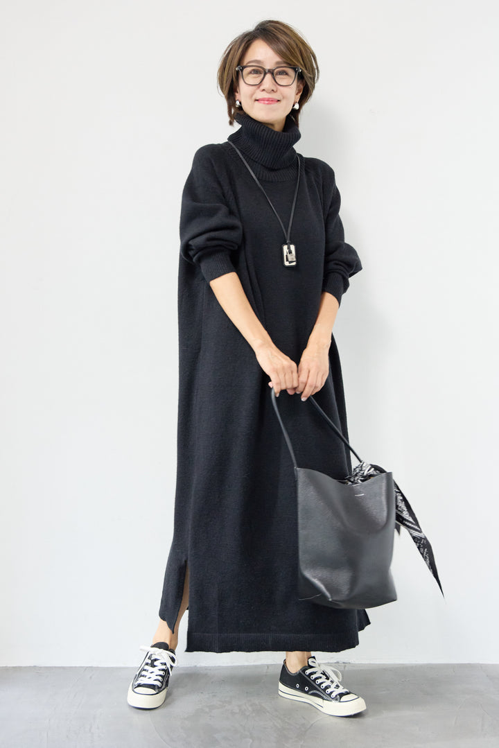 [SET]ルーズフィットタートルニットワンピース+レオパードストール(2set)