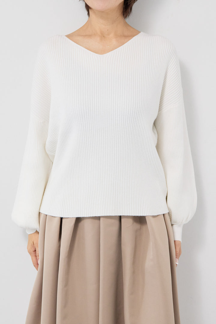 ふんわりタッチVネックリブニット