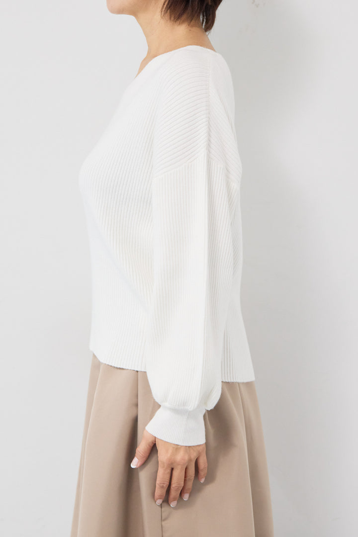 ふんわりタッチVネックリブニット