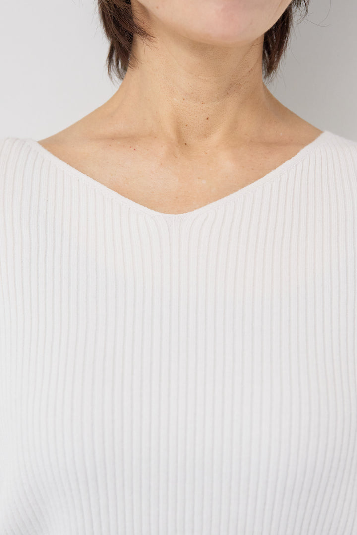 ふんわりタッチVネックリブニット