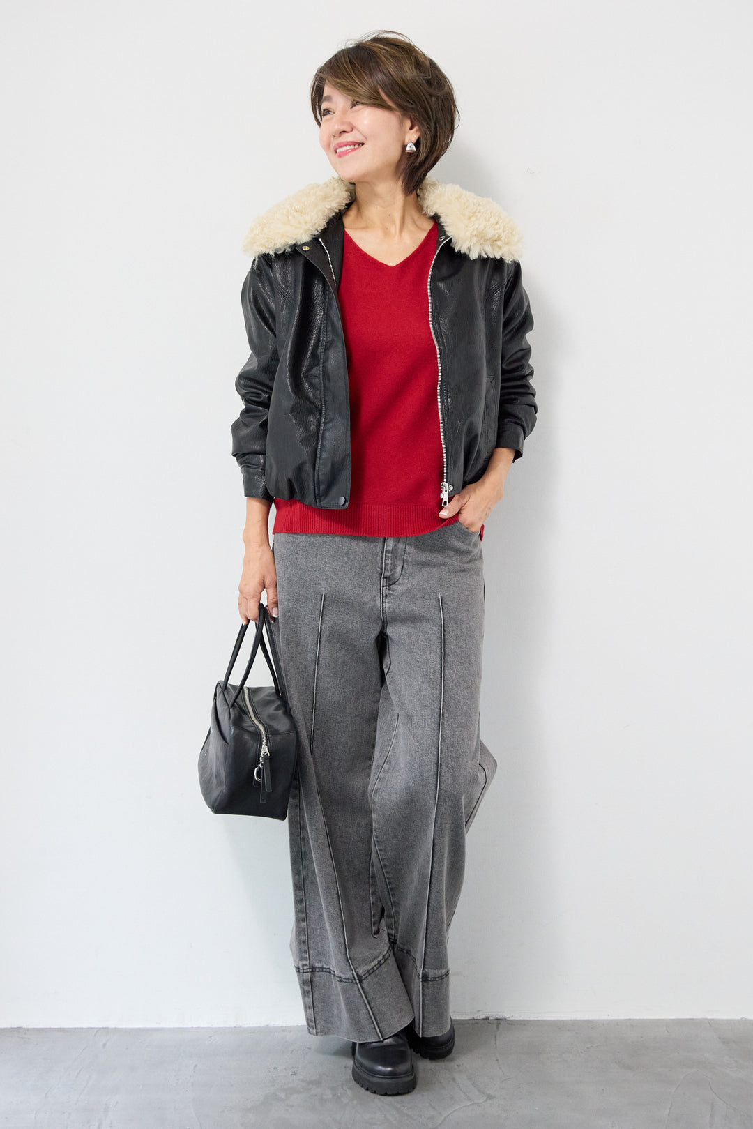 フェイクムートンカラーレザーブルゾン