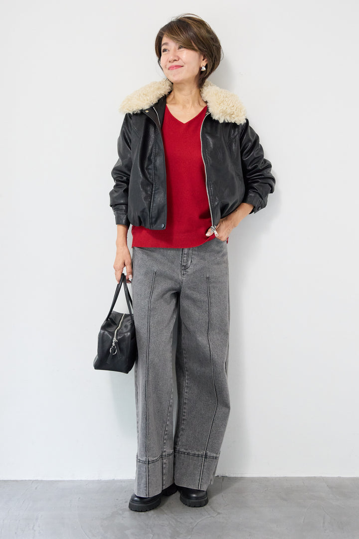 フェイクムートンカラーレザーブルゾン