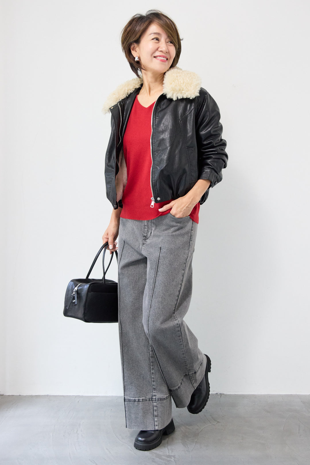 フェイクムートンカラーレザーブルゾン