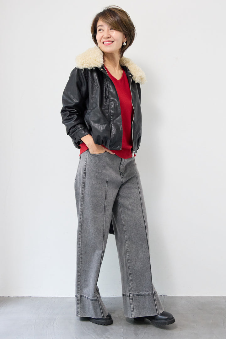 フェイクムートンカラーレザーブルゾン