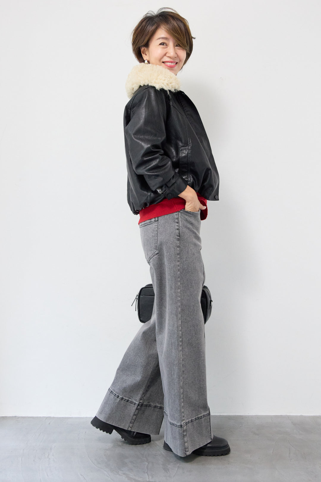 フェイクムートンカラーレザーブルゾン