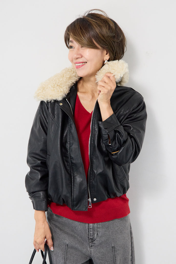 フェイクムートンカラーレザーブルゾン