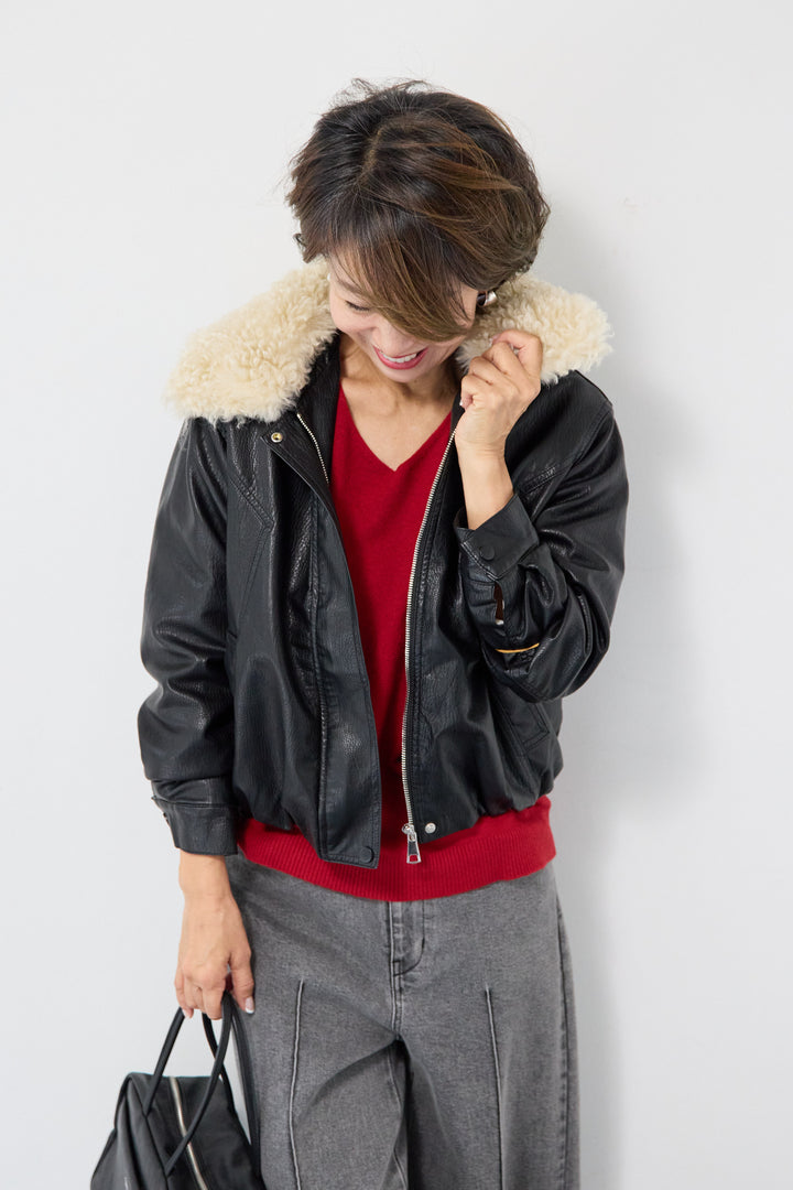 フェイクムートンカラーレザーブルゾン