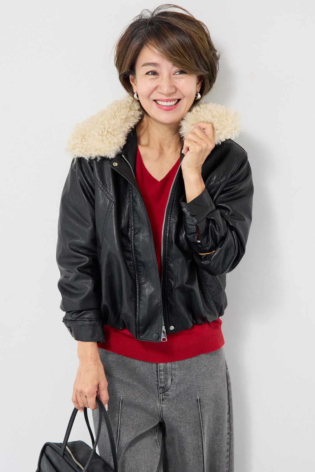 フェイクムートンカラーレザーブルゾン