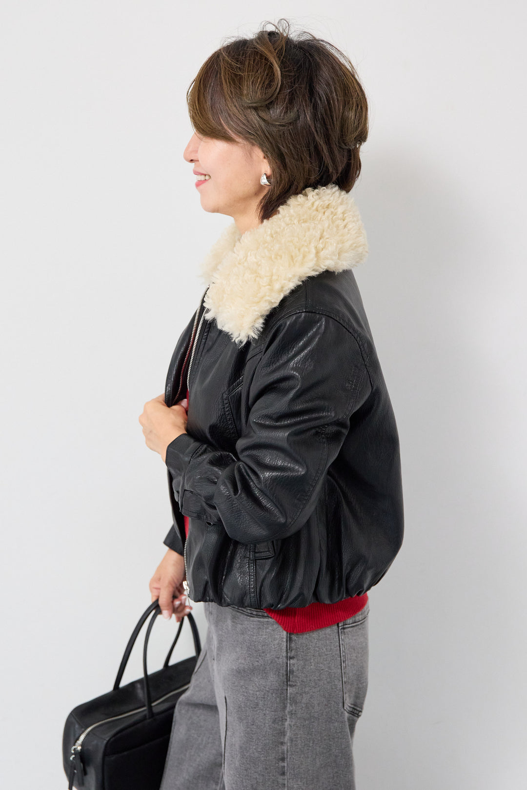 フェイクムートンカラーレザーブルゾン