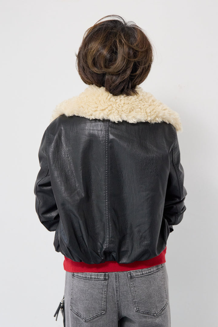 フェイクムートンカラーレザーブルゾン