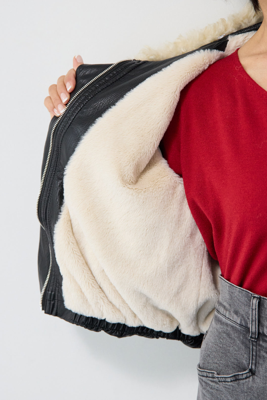 フェイクムートンカラーレザーブルゾン