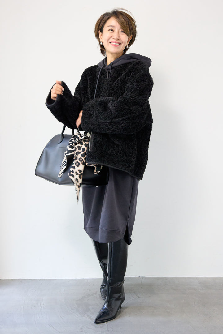 [SET]裏起毛サイドスリットスウェットワンピース+リバーシブルボアコート(2set)