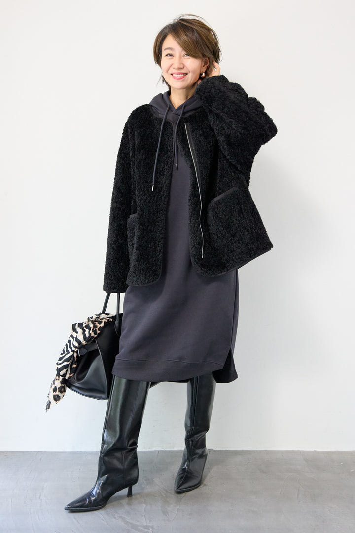 [SET]裏起毛サイドスリットスウェットワンピース+リバーシブルボアコート(2set)