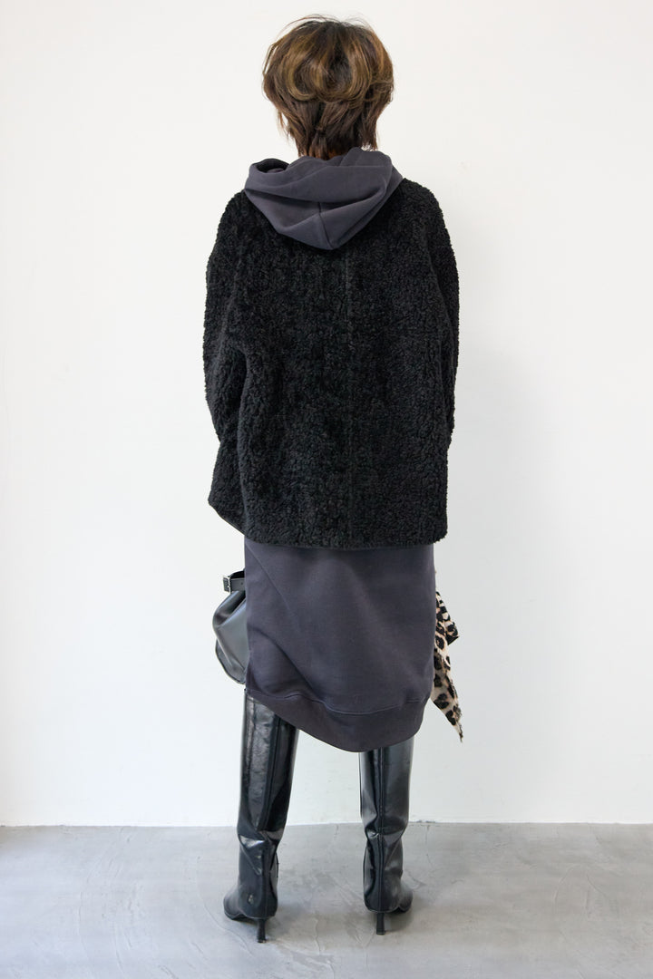 [SET]裏起毛サイドスリットスウェットワンピース+リバーシブルボアコート(2set)