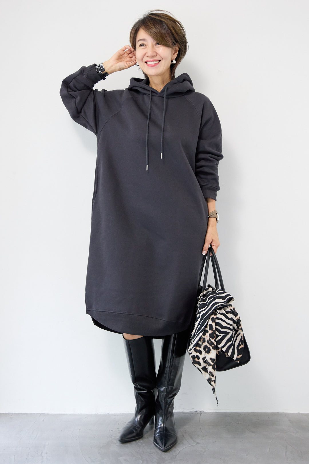 裏起毛サイドスリットスウェットワンピース