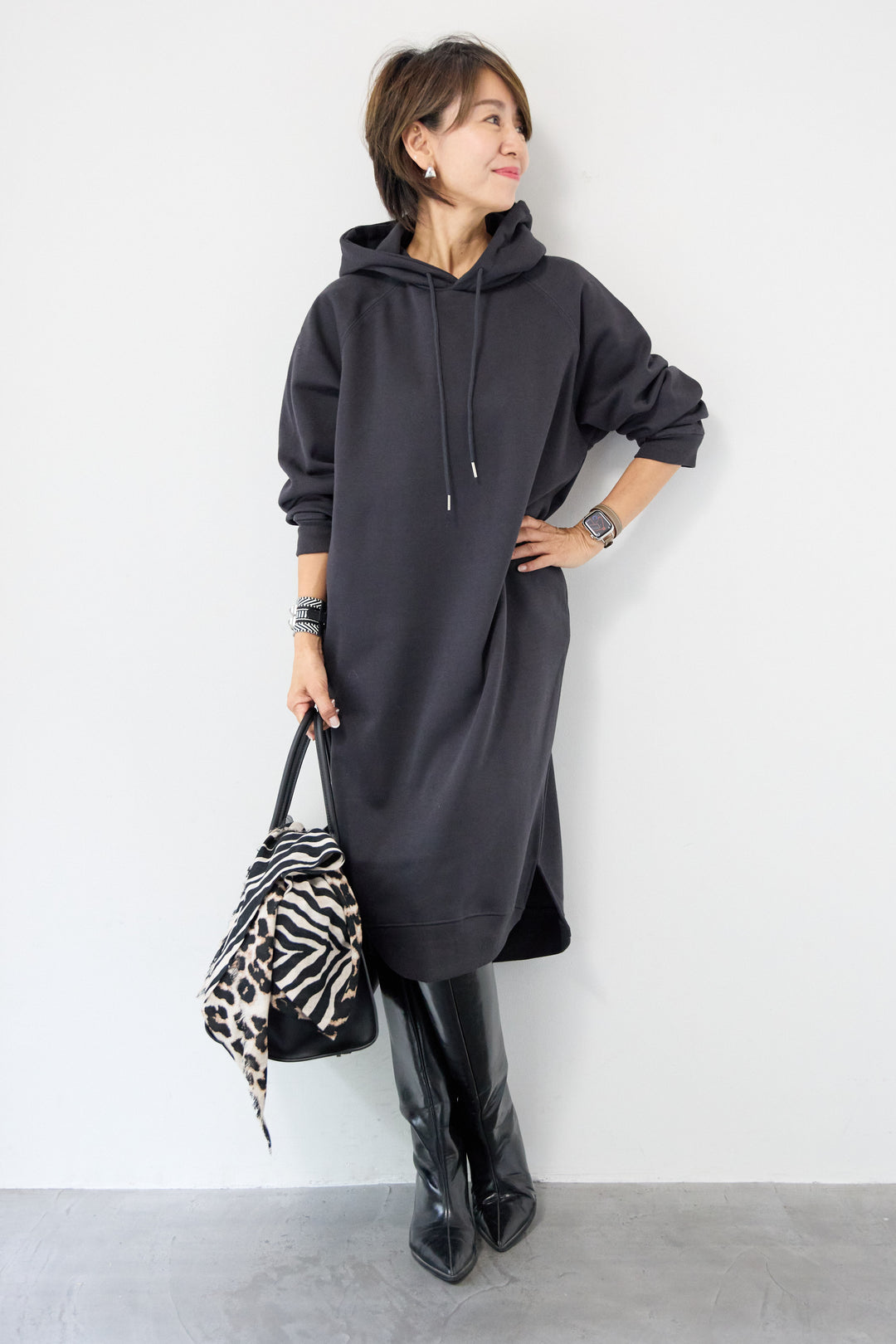 裏起毛サイドスリットスウェットワンピース