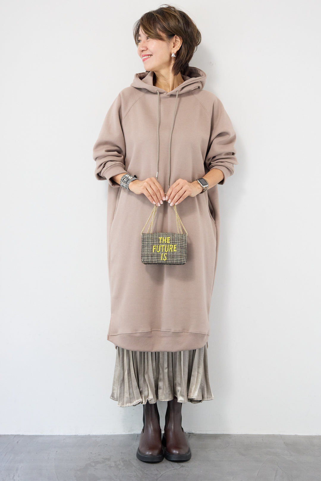 裏起毛サイドスリットスウェットワンピース