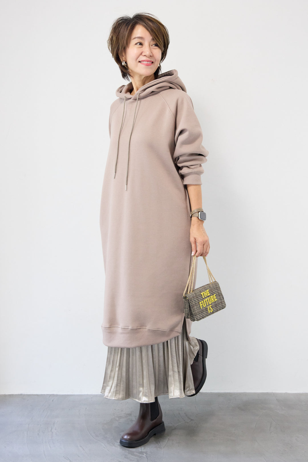 裏起毛サイドスリットスウェットワンピース