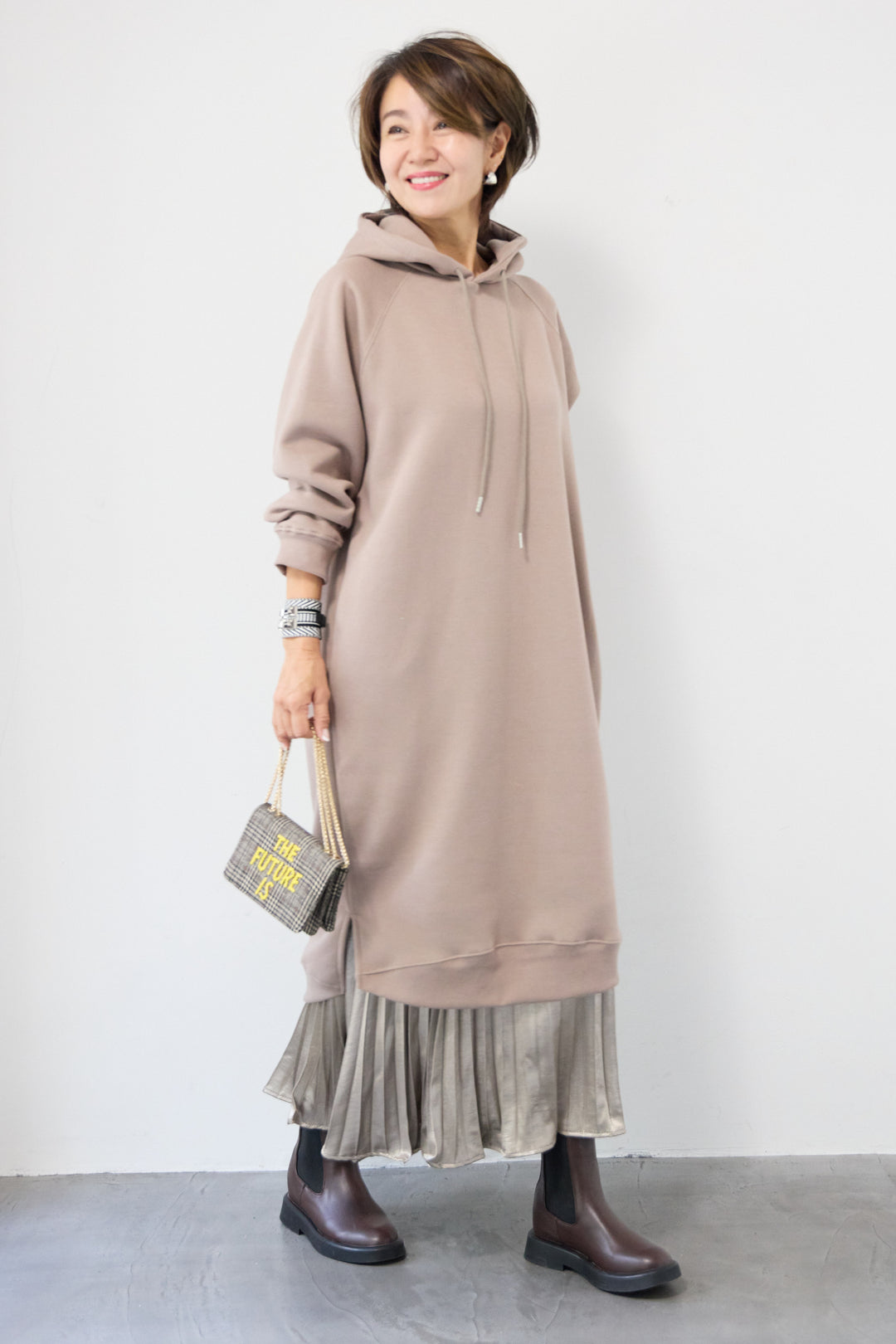 裏起毛サイドスリットスウェットワンピース