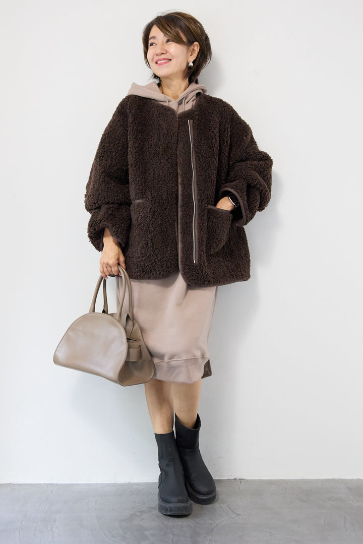 [SET]裏起毛サイドスリットスウェットワンピース+リバーシブルボアコート(2set)