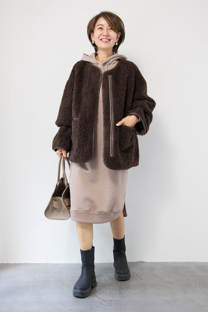 [SET]裏起毛サイドスリットスウェットワンピース+リバーシブルボアコート(2set)