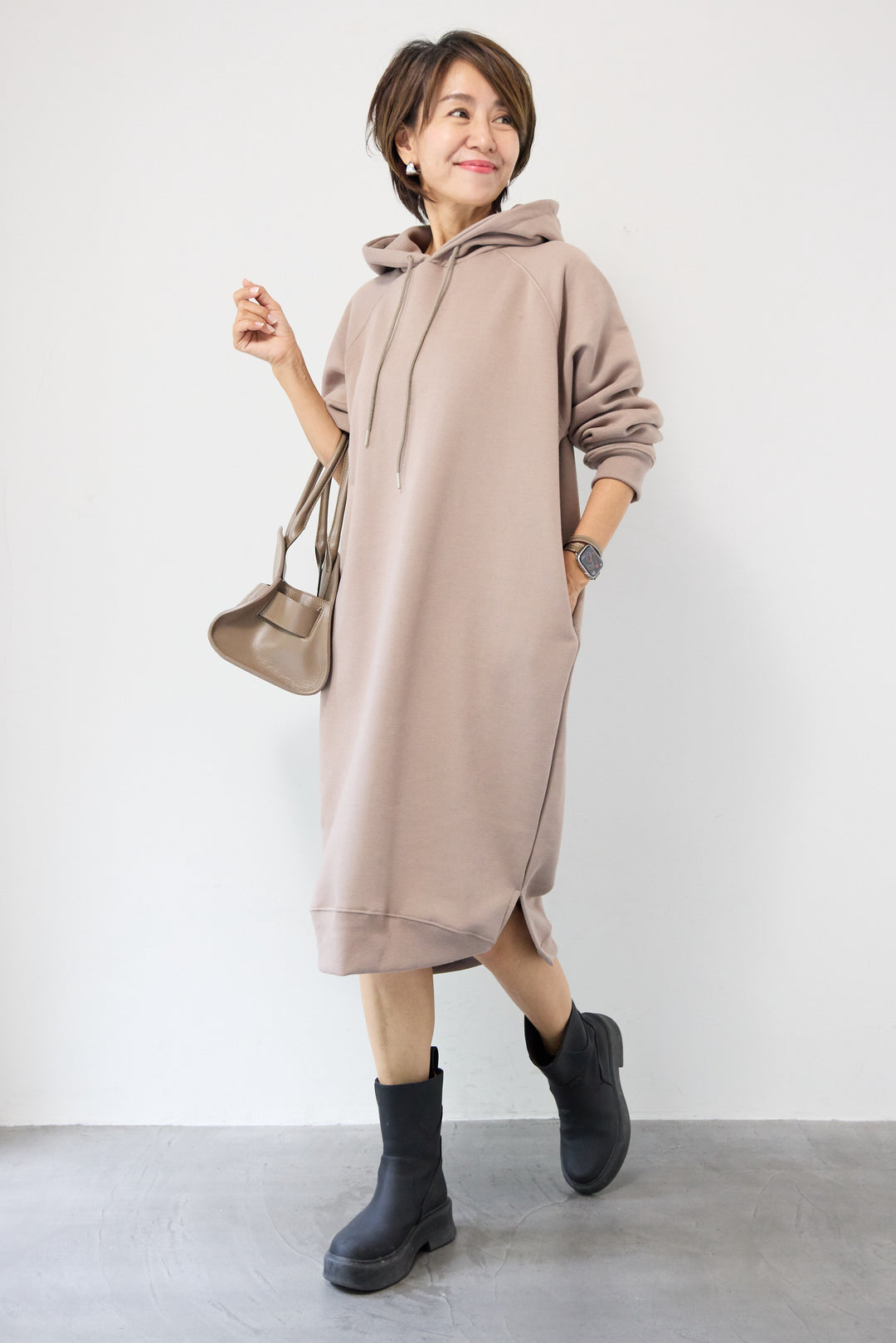 裏起毛サイドスリットスウェットワンピース