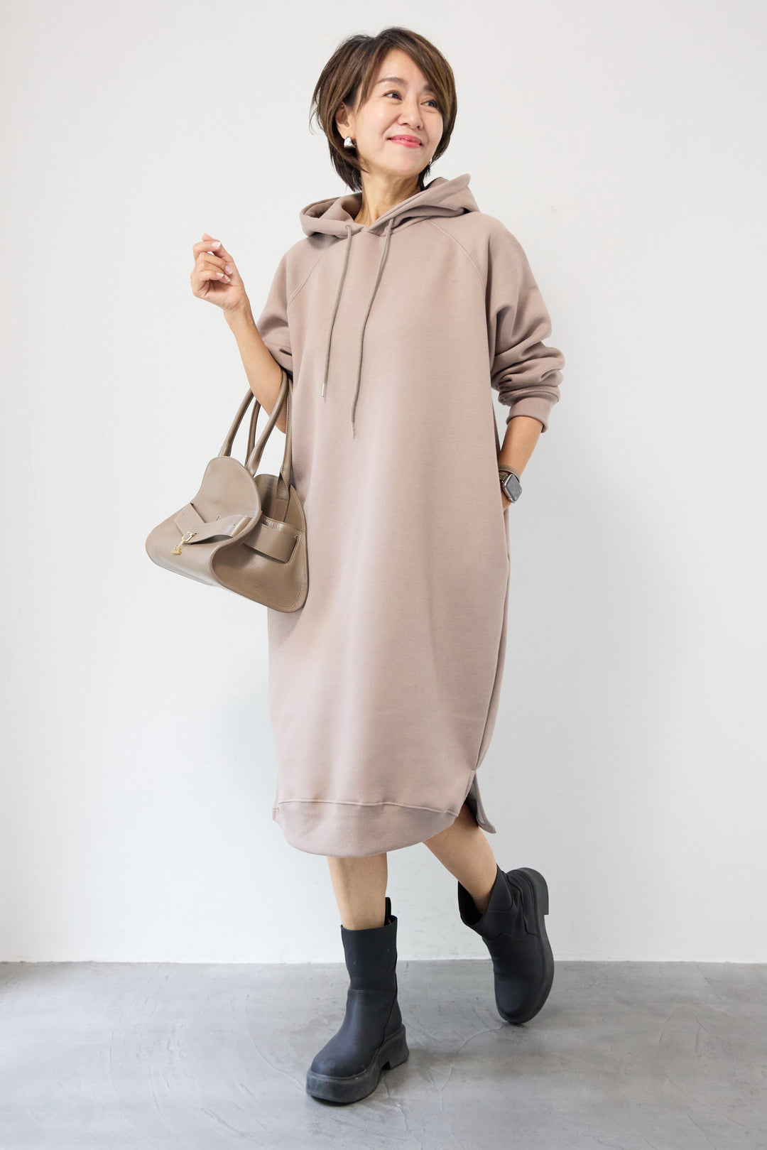 裏起毛サイドスリットスウェットワンピース