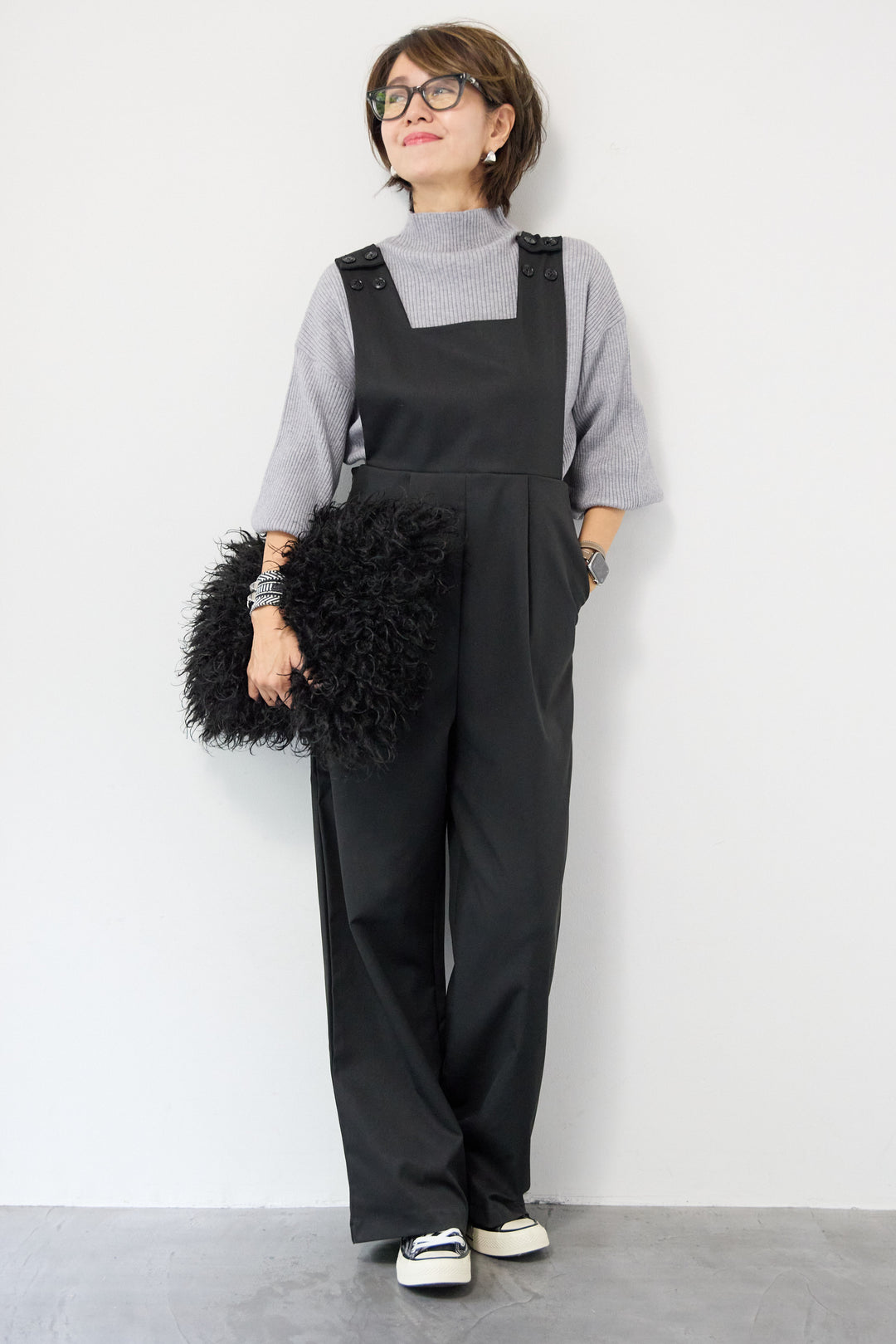 ハイウエストモードツイルサロペット