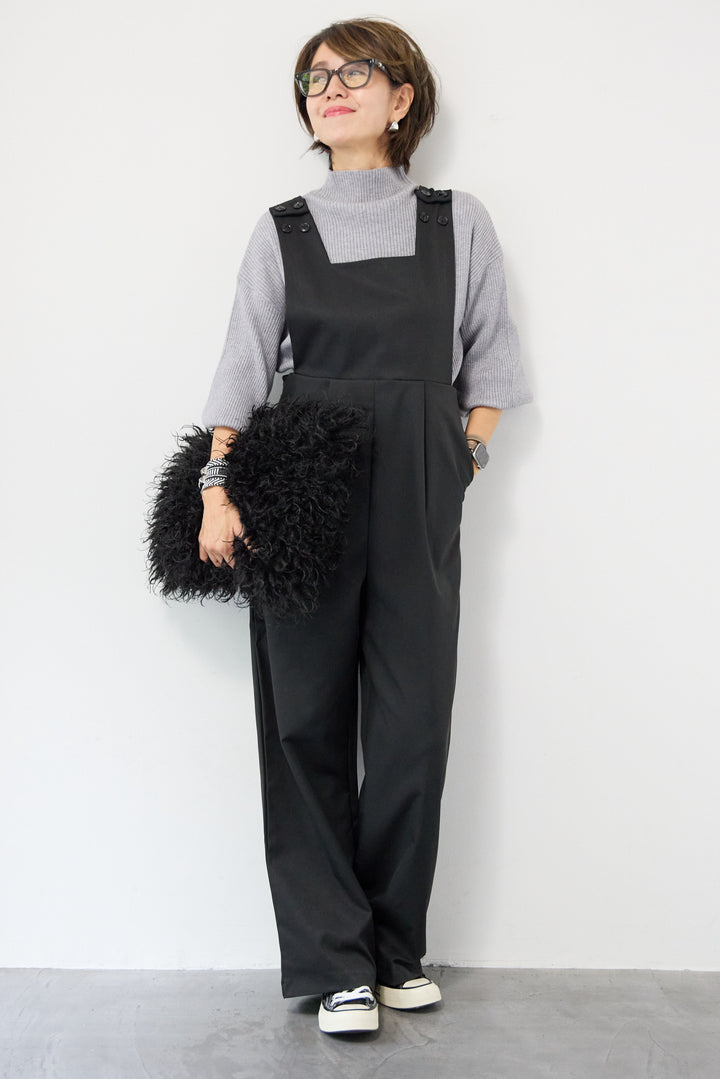 ハイウエストモードツイルサロペット