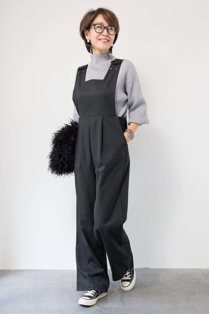 ハイウエストモードツイルサロペット