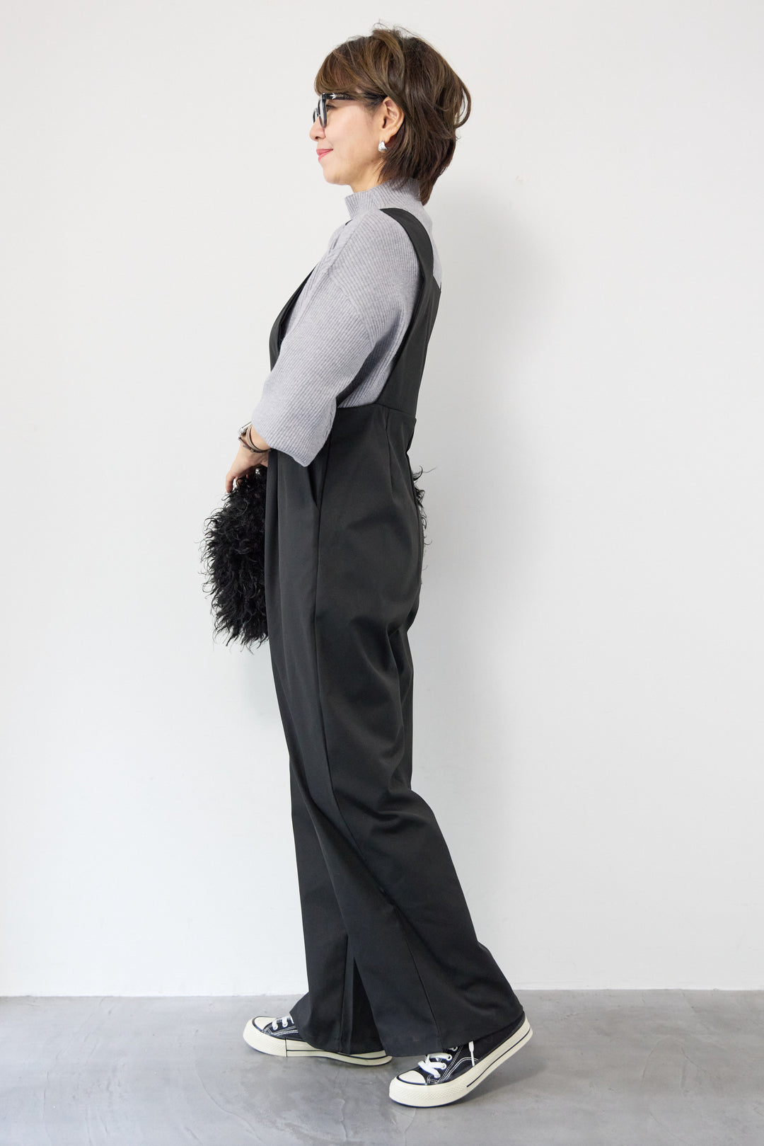 ハイウエストモードツイルサロペット