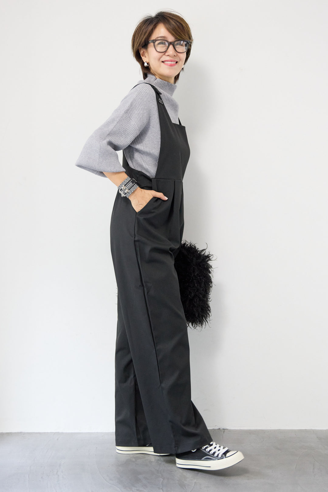 ハイウエストモードツイルサロペット